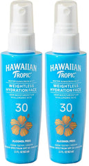 Hawaiian Tropic Weightless Hydration Water Mist for Face SPF 30, 2.1Fl Oz, Travel Size SPF Face Hydrating Spray, Non-Comedogenic Sunscreen Facial Mist, Non-Aerosol Sunscreen Spray, 2.1Fl Oz(Pack of 2)