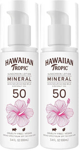 Hawaiian Tropic Skin Nourishing Milk Mineral Sunscreen Lotion SPF 50, 3.4oz | Travel Size Sunscreen Zinc Oxide, Sun Milk, Mineral Sunblock SPF 50, Oxybenzone-Free, 3.4oz (Pack of 2)