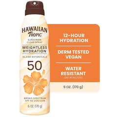 Hawaiian Tropic Weightless Hydration SPF 50 Sunscreen Spray, 6 Oz