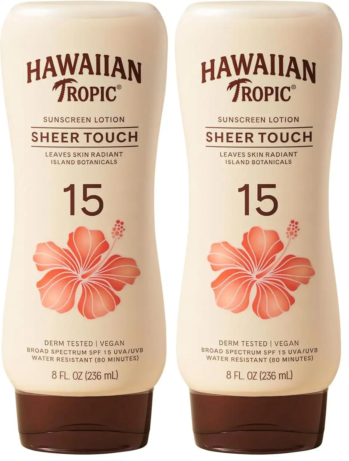 Hawaiian Tropic Sunscreen Sheer Touch Broad Spectrum Sun Care Sunscreen Lotion - SPF 15, 8 Ounce (Pack of 2)
