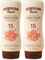Hawaiian Tropic Sunscreen Sheer Touch Broad Spectrum Sun Care Sunscreen Lotion - SPF 15, 8 Ounce (Pack of 2)
