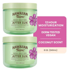 Hawaiian Tropic After Sun Body Butter with Coconut Oil, Beach Essentials, Tan Extender Lotion, 8oz each, Twin Pack (Pack of 2)