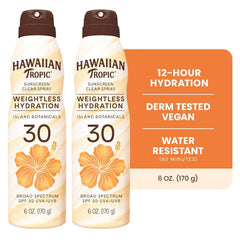 Hawaiian Tropic Weightless Hydration SPF 30 Sunscreen Spray, 6 Oz (2 Pack)