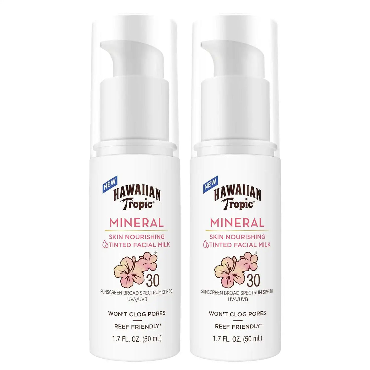 Hawaiian Tropic Skin Nourishing Milk Mineral Sunscreen for Face SPF 30, 1.7oz| Travel Size Face Sunscreen Zinc Oxide, Sun Milk, SPF 30 Mineral Sunblock Lotion, Oxybenzone-Free, 1.7oz (Pack of 2)