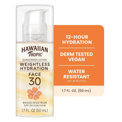 Hawaiian Tropic Weightless Hydration SPF 30 Face Sunscreen, 1.7 Fl Oz