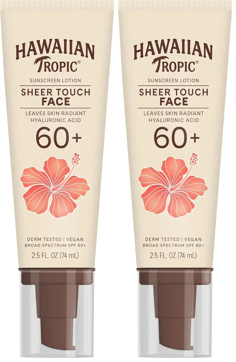 Hawaiian Tropic Sheer Touch Face Sunscreen Lotion SPF 60, 2.5 Fl Oz | Travel Size Sunscreen for Face, Sunblock Lotion, 2.5 Fl Oz,(Pack of 2)