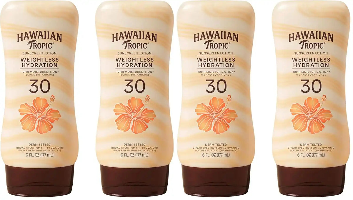 Hawaiian Tropic Weightless Hydration Lotion Sunscreen SPF 30,6Fl Oz Twin Pack,Oil Free Sunscreen,Hawaiian Tropic-Sunscreen SPF 30,Oxybenzone Free-Sunscreen,Body-Sunscreen,6Fl Oz each,(Pack of 2)