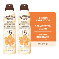 Hawaiian Tropic Weightless Hydration SPF 15 Sunscreen Spray, 6 Oz (2 Pack)