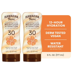 Hawaiian Tropic Weightless Hydration SPF 30 Sunscreen, 6 Fl Oz (2 Pack)