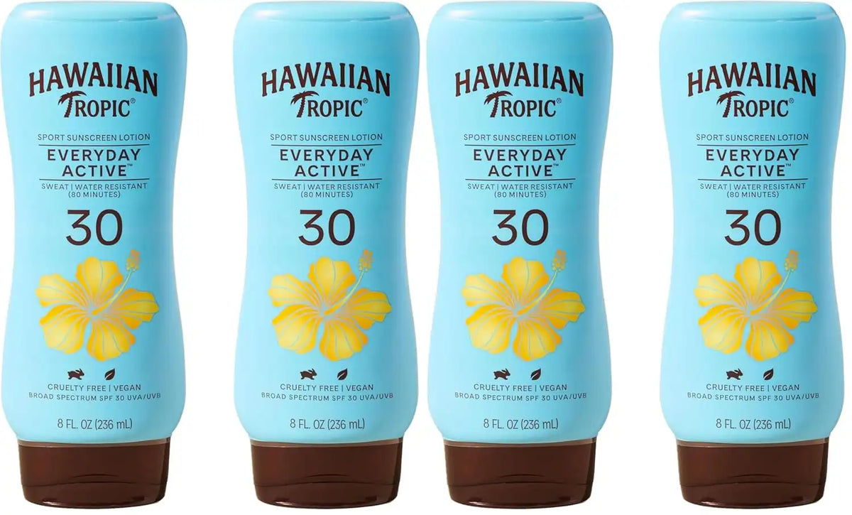 Hawaiian Tropic Everyday Active Lotion Sunscreen SPF 30,8Fl Oz,Hawaiian Tropic Sunscreen SPF 30,Sunblock,Oxybenzone Free-Sunscreen,Broad Spectrum-Sunscreen Pack,8Fl Oz each,(Pack of 4)