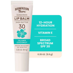 Hawaiian Tropic Sunscreen Lip Balm SPF 30, Island Coconut, 0.3 Oz